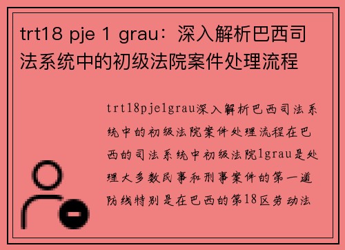 trt18 pje 1 grau：深入解析巴西司法系统中的初级法院案件处理流程